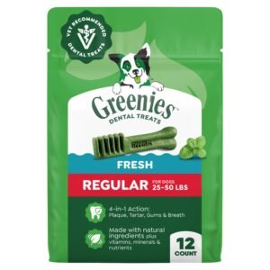 Greenies Veterinarian-Recommended Natural Dental Dog Treats Dental Chews Regular Size Fresh Flavor Pack - 12 oz | Pack of 12