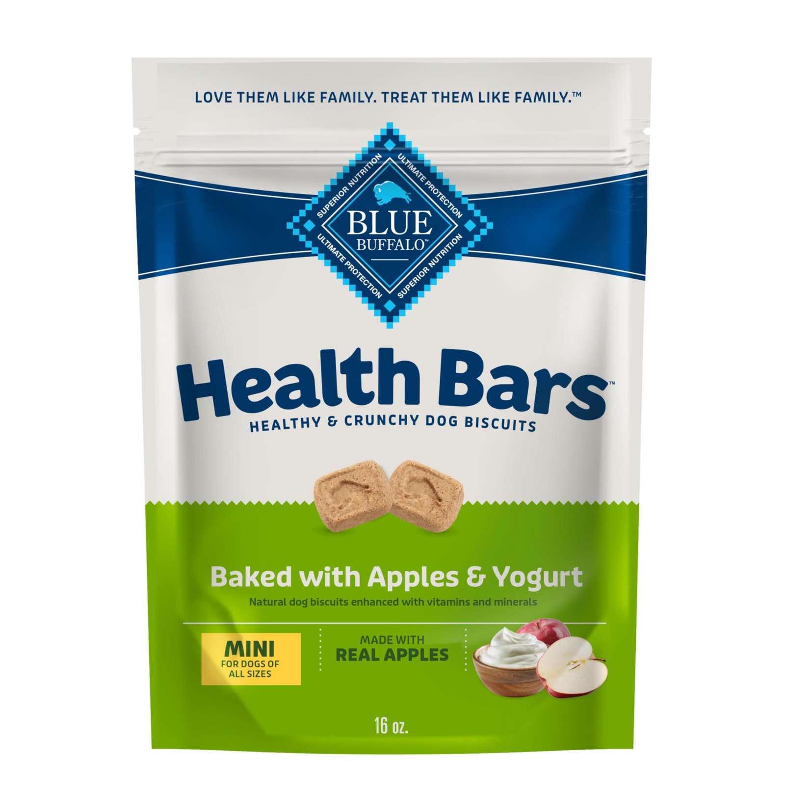 Blue Buffalo Health Bars Mini Crunchy Dog Biscuits Oven-Baked with Natural Ingredients Apples & Yogurt 16-oz Bag