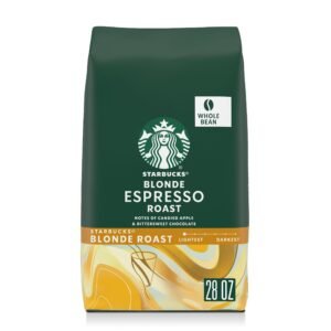 Whole Coffee Beans, Starbucks Blonde Espresso Roast Hot or Iced Coffee, 28 oz