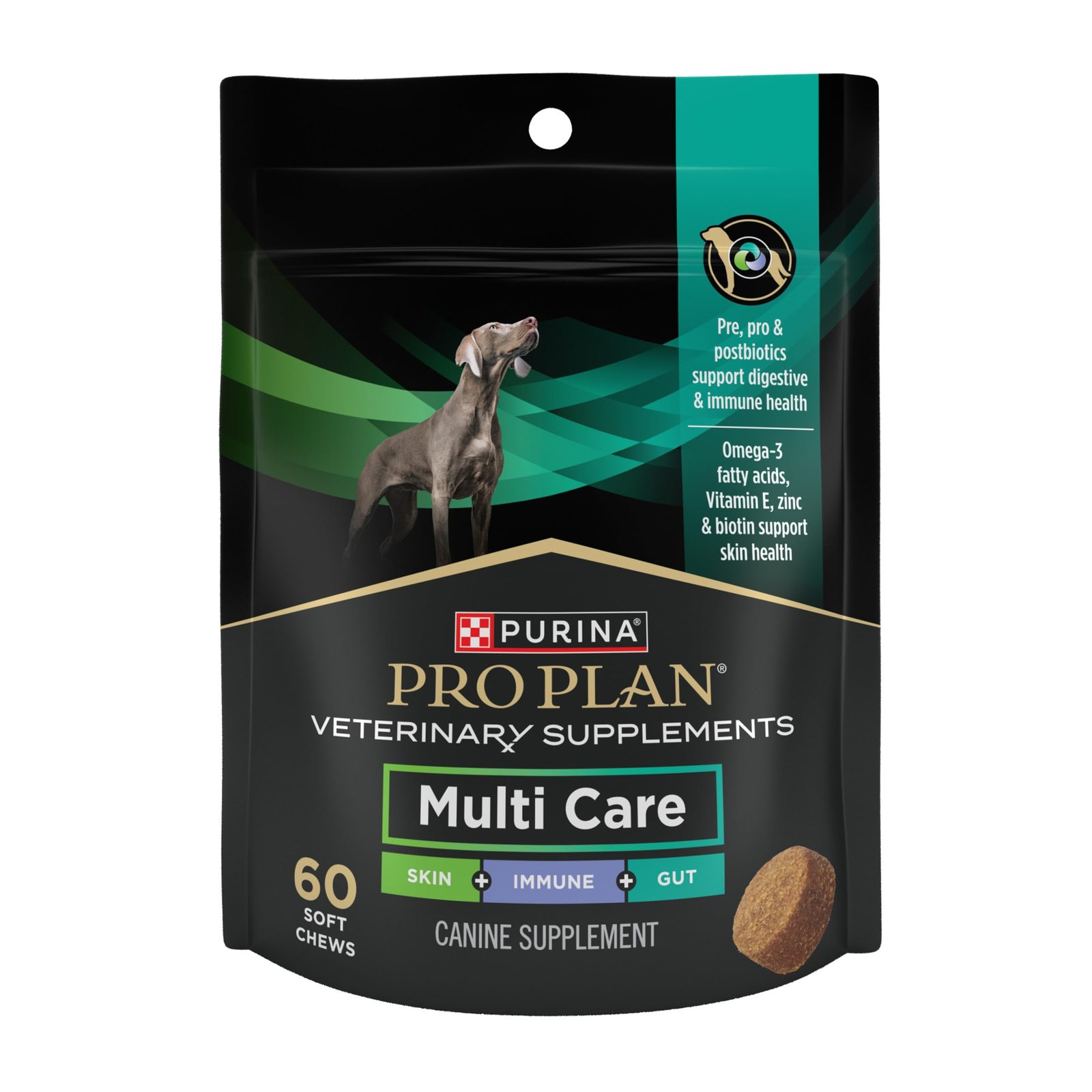 Purina Pro Plan Veterinary Supplements Multi Care Canine Chews with Omega 3 Supports Skin Immune and Gut Health - Pack of 30
