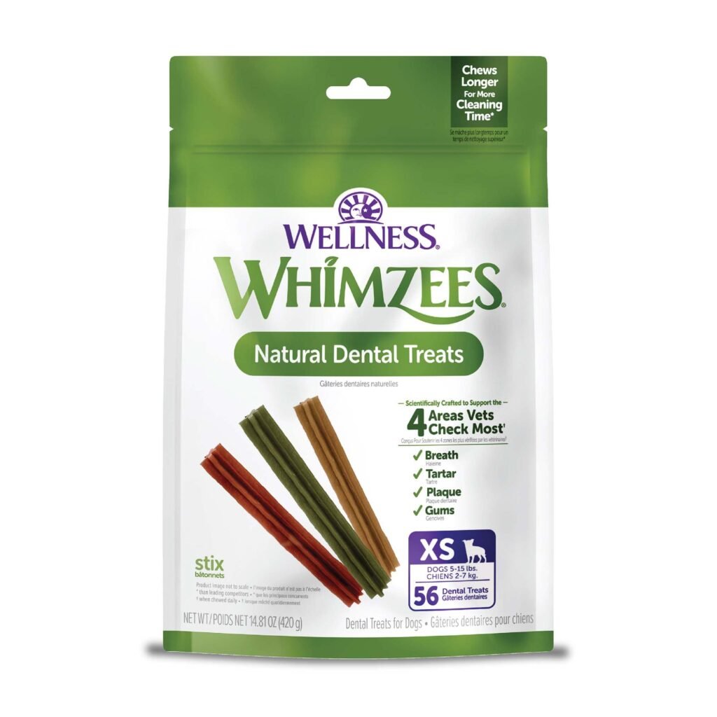Wellness WHIMZEES Stix Natural Dog Dental Treat Chews Freshens Breath Extra-Small Size - 14.81 oz | Pack of 56