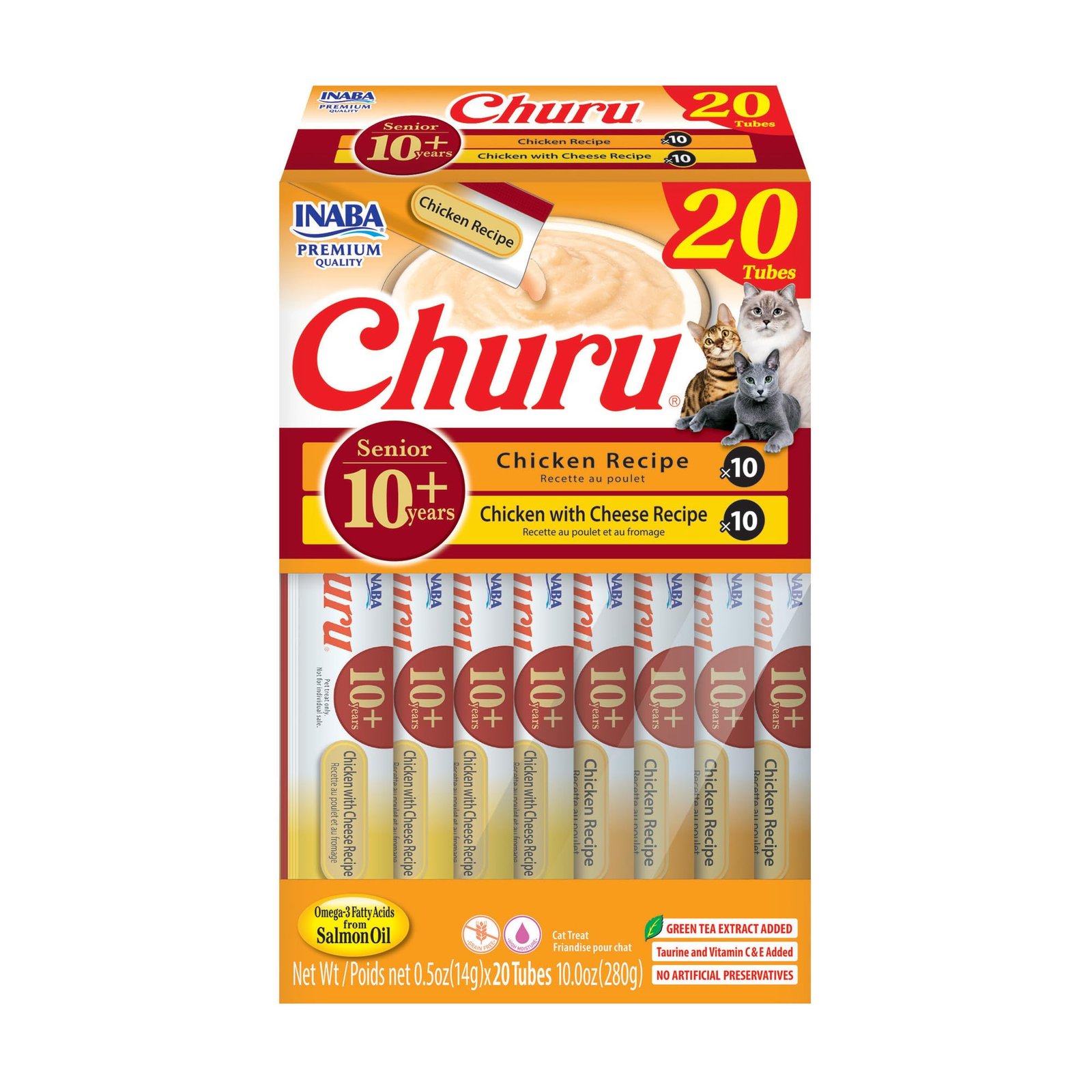 Churu for Senior 10+ Creamy Lickable Cat Treats with Taurine Vitamin E & C Each 20 - 0.5 Ounces | Pack of 20