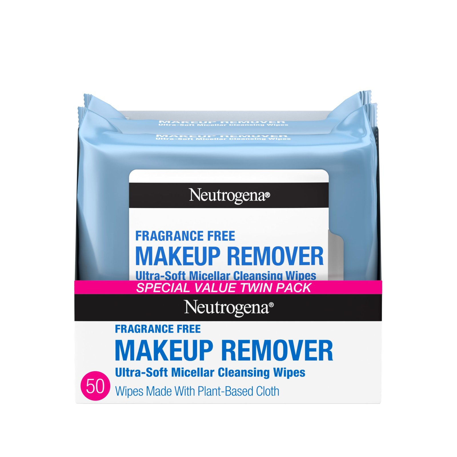 Neutrogena Fragrance-Free Makeup Remover Wipes, Daily Facial Cleanser Towelettes, Gently Removes Oil & Makeup, Alcohol-Free Makeup Wipes, 50 Count (2 Packs of 25)