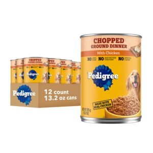 Pedigree Chopped Ground Dinner Adult Soft Wet Dog Food with Chicken Canned Dog Food Cans - 13.2 oz | Pack of 12