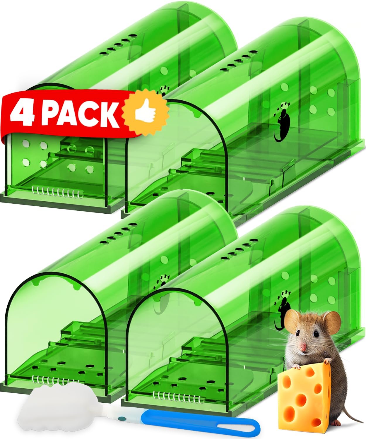 Motel Mouse Humane No Kill Live Catch and Release Mouse Traps, 4 Pack