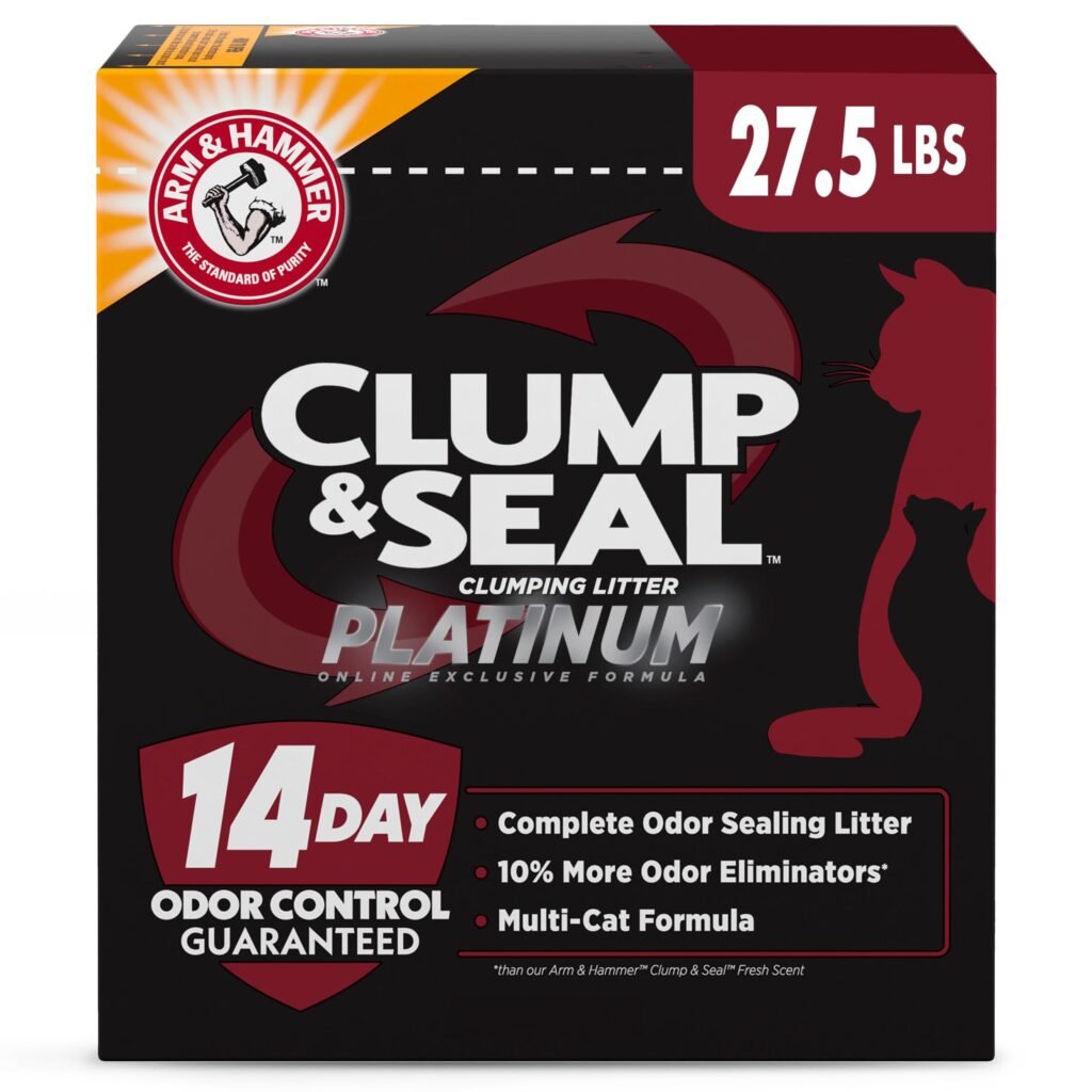 Arm & Hammer Clump & Seal Platinum Cat Litter Multi-Cat Clumping Litter Forms Rock-Hard Clumps Powerful Odor Eliminators - 27.5 lbs