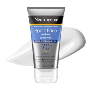 Neutrogena Sport Face Sunscreen Lotion SPF 70+ Oil Free Sweat and Water-Resistant Broad Spectrum UVA UVB Protection Oxybenzone-Free for Active Lifestyles, 2.5 fl oz