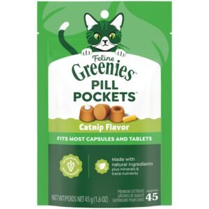 Greenies Feline Pill Pockets Natural Soft Cat Treats Catnip Flavor 45 Treats - 1.6 oz | Pack of 45