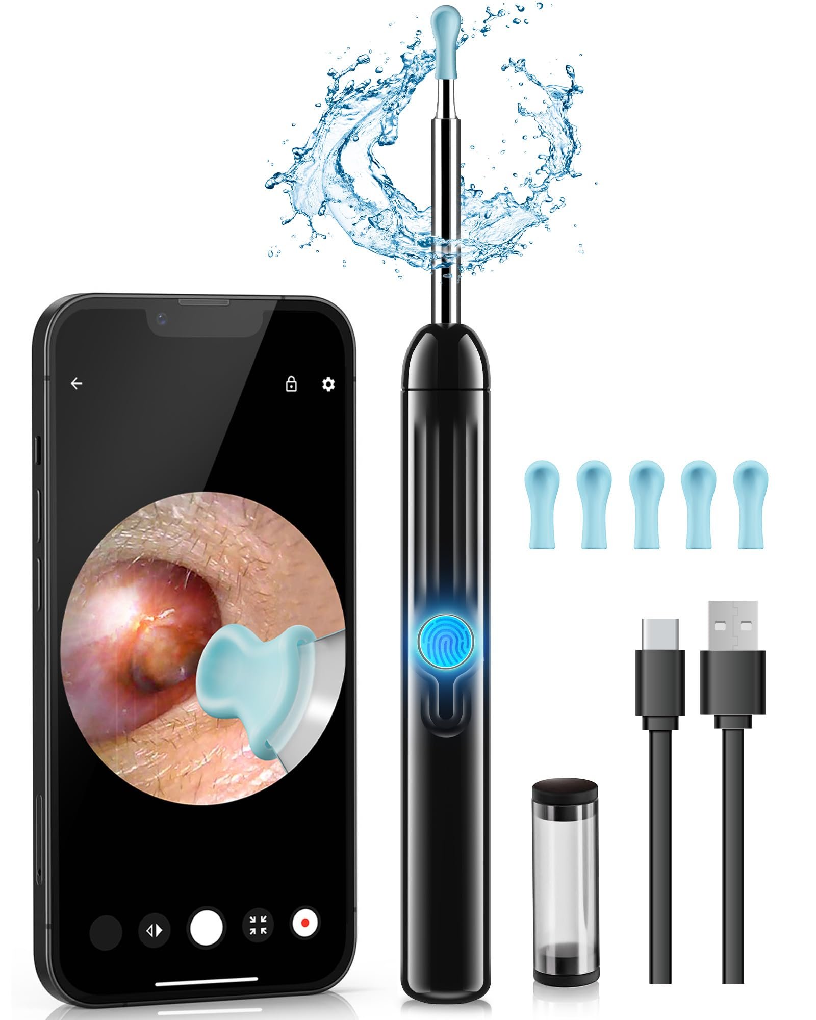 Jegoat Ear Wax Removal, 1080P HD Scope and 6 LED Lights, Ear Cleaner with Camera, Ear Cleaning Kit - Earwax Remover Tool with 5 Spoon (Onyx)