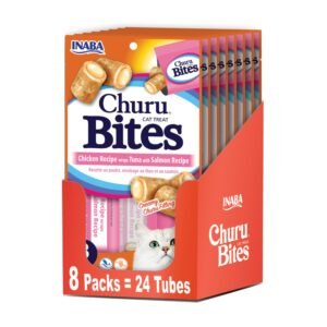 Churu Bites Soft Chewy Baked Chicken Wrapped Churu Filled Cat Treats with Vitamin E per Tube - 0.35 Ounces | Pack of 24