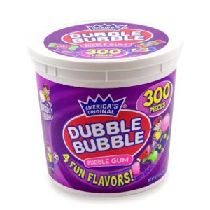 Dubble Bubble Gum - 300 Ct Resealable Tub of Individually Wrapped Fruit and Bubble Gum - Original, Watermelon, 47.6 oz