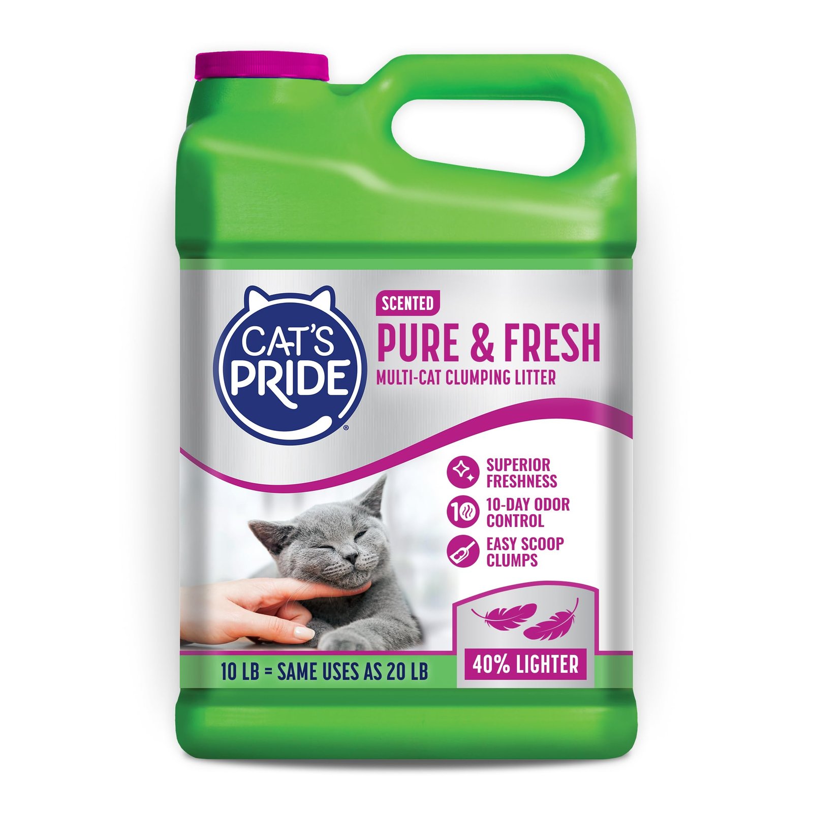 Cat's Pride Lightweight Clumping Litter Pure & Fresh - Up to 10 Days of Powerful Odor Control - 10 Pounds