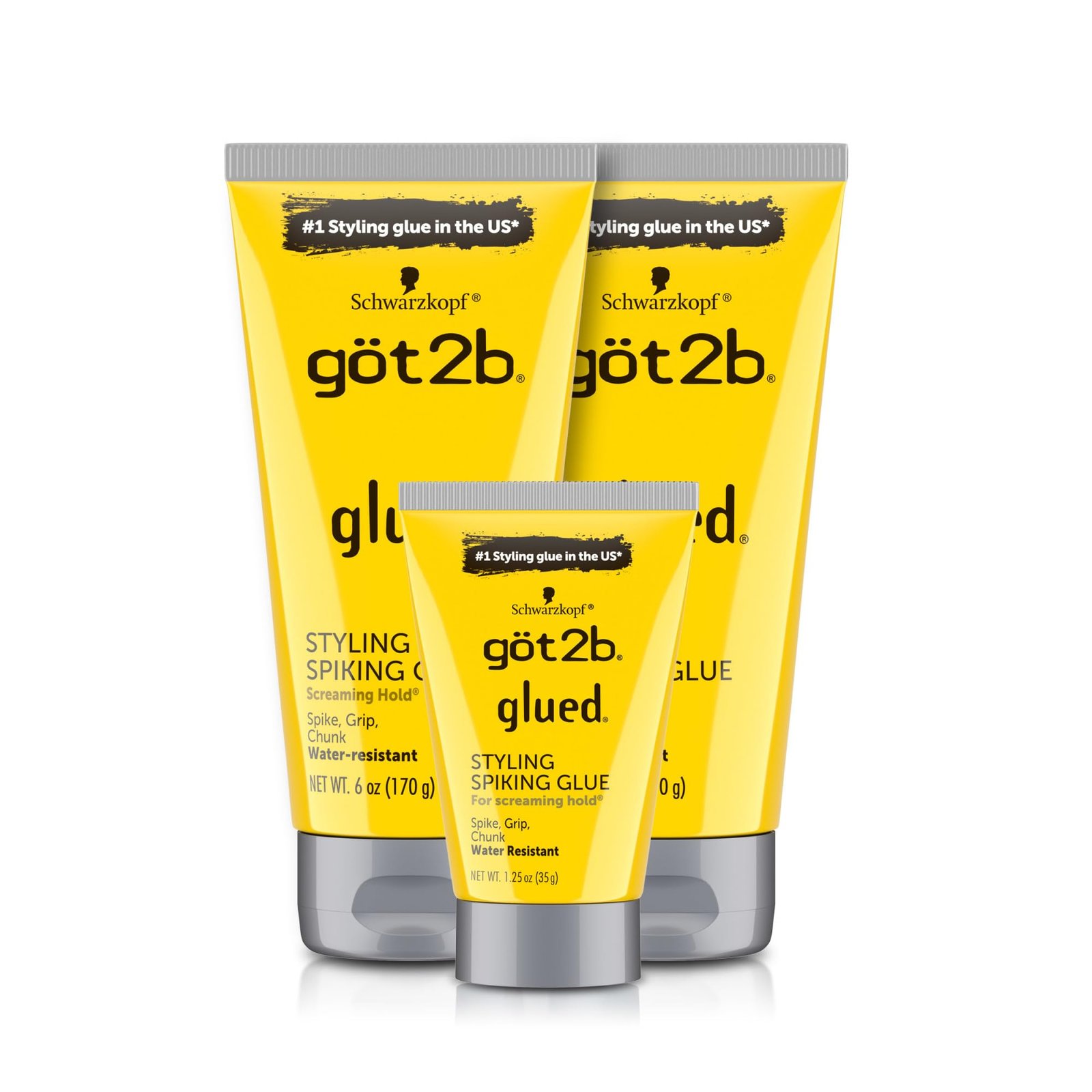 Glued Styling Spiking Hair Gel 2 - 6 oz tubes + 1 Travel 1.25 oz tube
