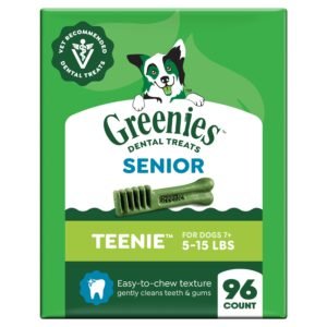 Greenies Dental Treats Veterinarian-Recommended Aging Care Adult Natural Dental Dog Treats Teenie Size Pack - 27 oz | Pack of 96