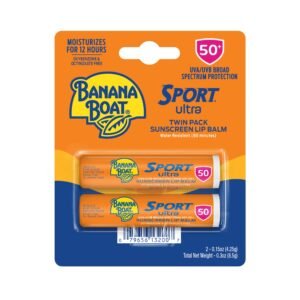 Banana Boat Sport Ultra SPF 50 Lip Sunscreen Twin Pack SPF Lip Balm Pack, Banana Boat Lip Balm SPF 50, Oxybenzone Free Sunscreen, Lip Sunblock, Travel Size Sunscreen for Lips, 2 Pack