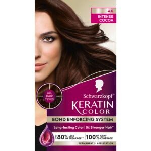 Keratin Permanent Hair Dye Cream, 4.6 Intense Cocoa, Professional Quality Color for Up to 100% Gray Coverage, Bond Enforcing System
