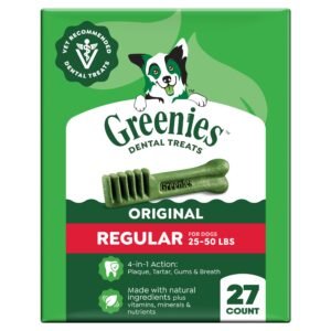 Greenies Veterinarian-Recommended Adult Natural Dental Dog Treats Regular Size, Dog Dental Chews, Original Flavor - 27 oz | Pack of 27