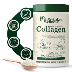 Great Lakes Wellness Collagen Peptides Powder – Supports Skin, Hair, Nails, Joints & Digestion – Hydrolyzed, Quick Dissolve, Non-GMO, Keto & Kosher – Pure Collagen Protein (16 oz, 22 Servings)