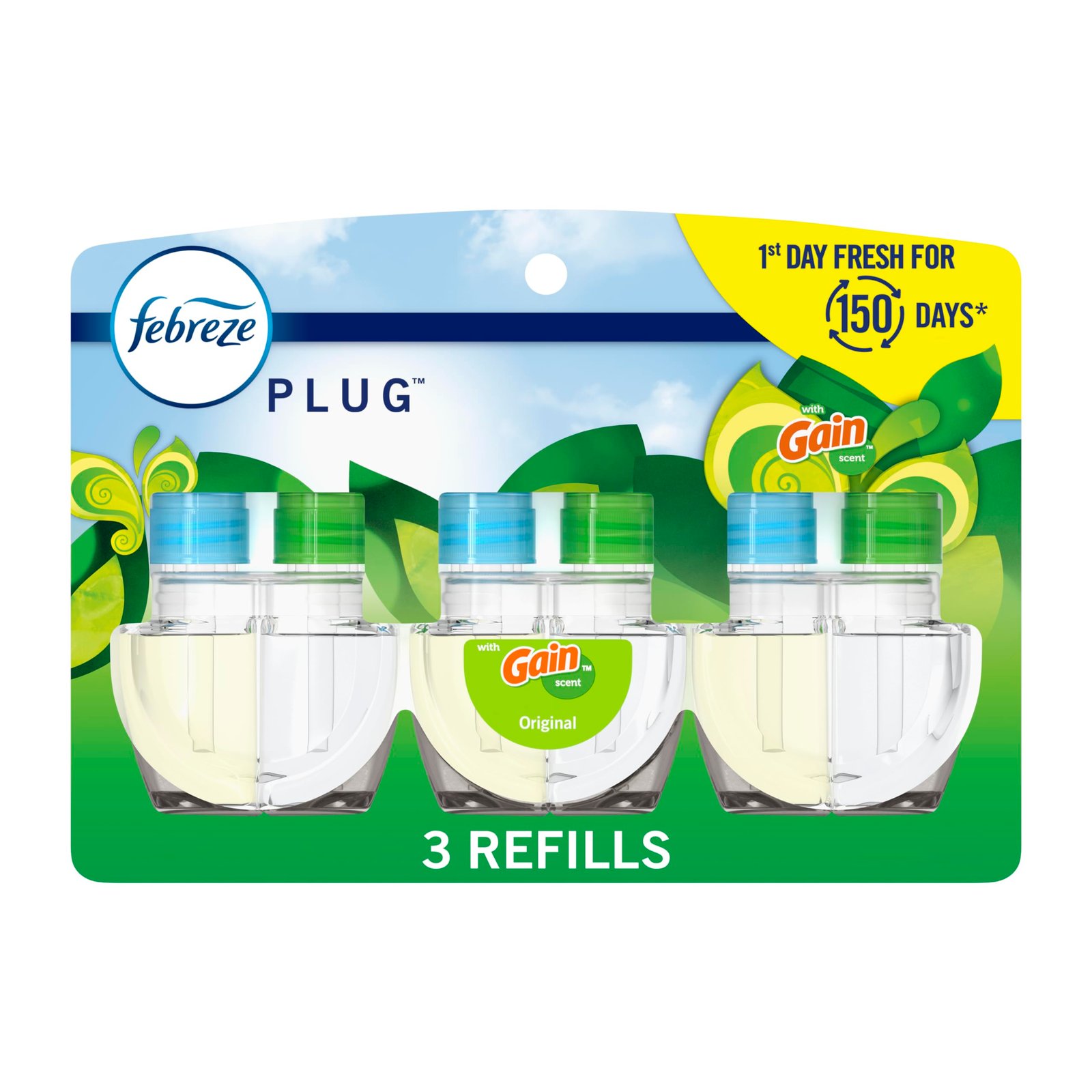 Febreze Plug-In Air Freshener, Oil Refill, Gain Scent, 0.87oz, 3 Count