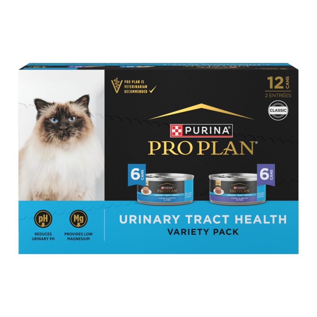 Purina Pro Plan Urinary Tract Health Pate Cat Food Variety Pack, Turkey and Giblets, and Ocean Whitefish Entrees - 5.5 oz | Pack of 12