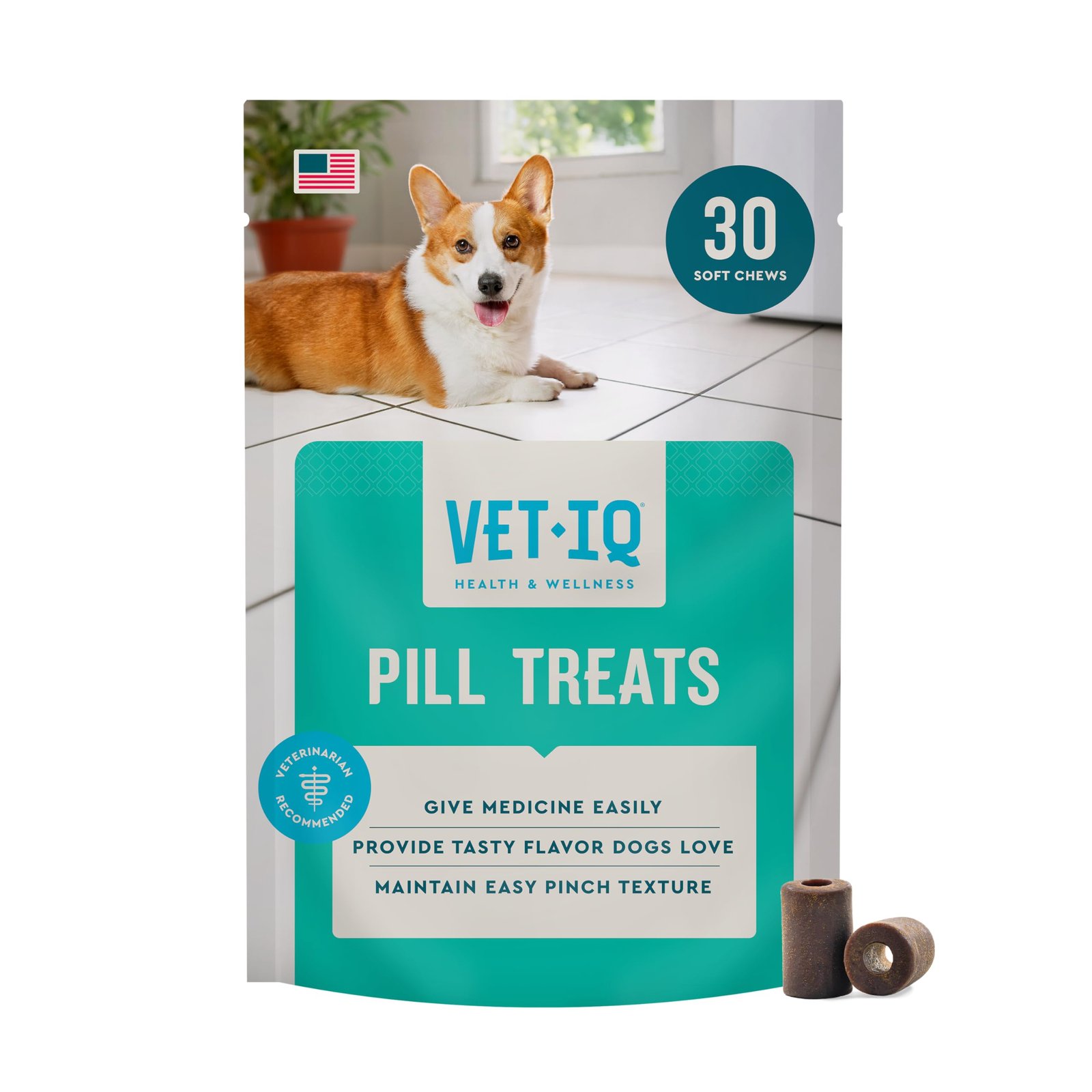 VetIQ Pill Treats Advanced Formula Chicken Flavor Soft Chews Made in the USA - Pack of 30