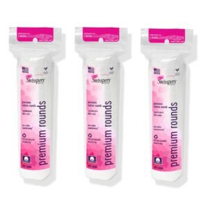 Swisspers Premium Cotton Rounds, Dual Sided Pads - 100 Pads (Pack of 3) - 100% Pure Chlorine-Free Cotton, Hypoallergenic & Dermotologist Tested - Cotton Pads for Makeup & Nail Polish Removal
