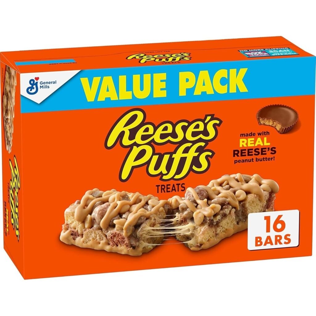 REESE'S Puffs Cereal Treat Bars, Peanut Butter and Cocoa, Snack Bars, 16 Ct, 13.6 oz