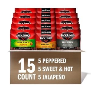Jack Link's Bold Beef Jerky Variety Pack - Sweet & Hot, Jalapeño & Peppered, 15 Pack 1.25 oz Bags - Ready to Eat Real