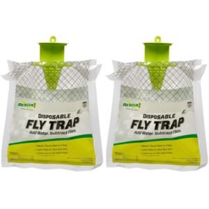 RESCUE! Outdoor Disposable Fly Trap – Hanging Fly Catcher with Attractant Bait, 2 Traps