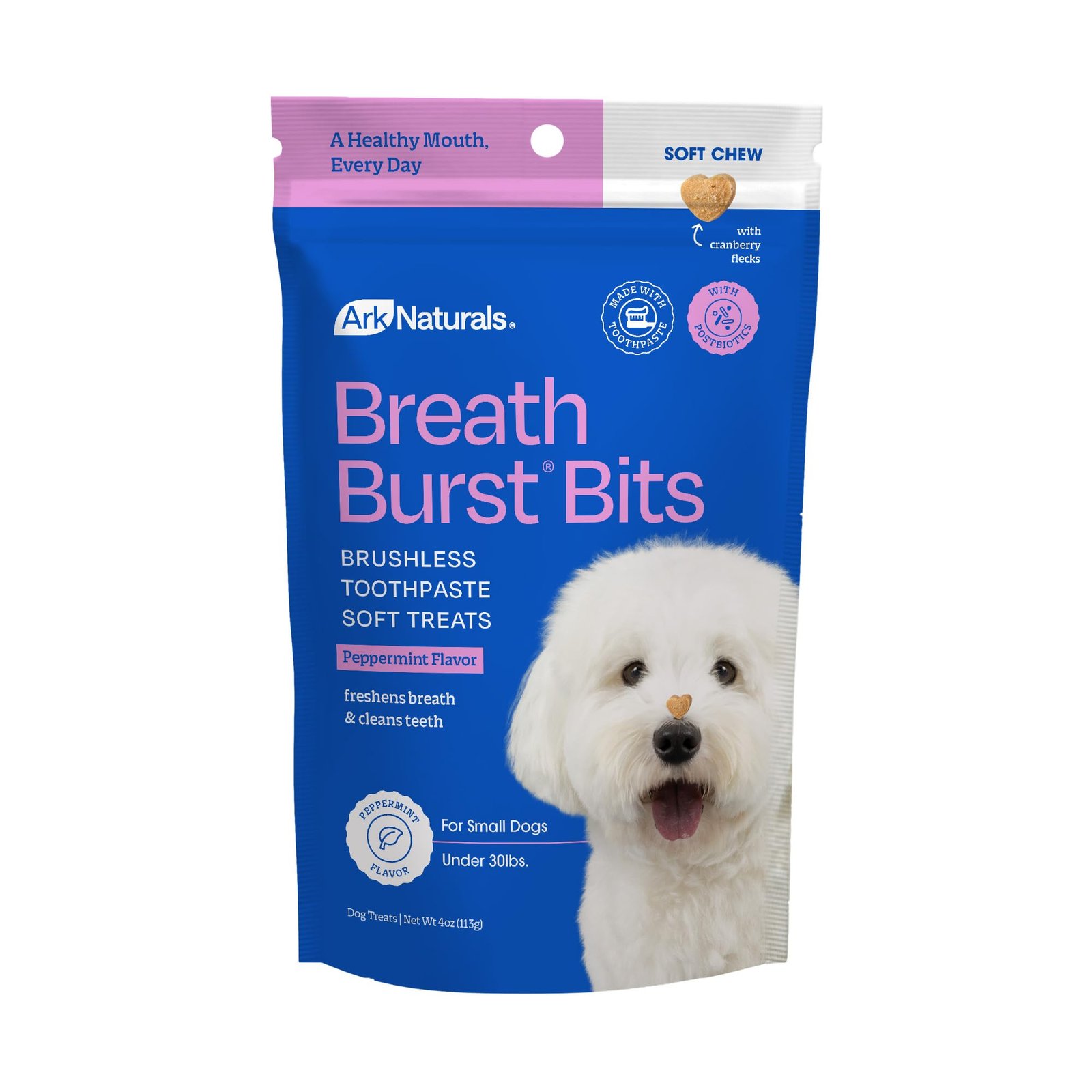 Ark Naturals Breath Bursts Brushless Toothpaste Dog Treats Dog Dental Bits for Small Breeds Unique Texture Helps - 4 oz | Pack of 1