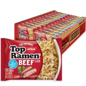 Nissin Top Ramen Noodle Soup, Beef, 3 oz, Pack of 24