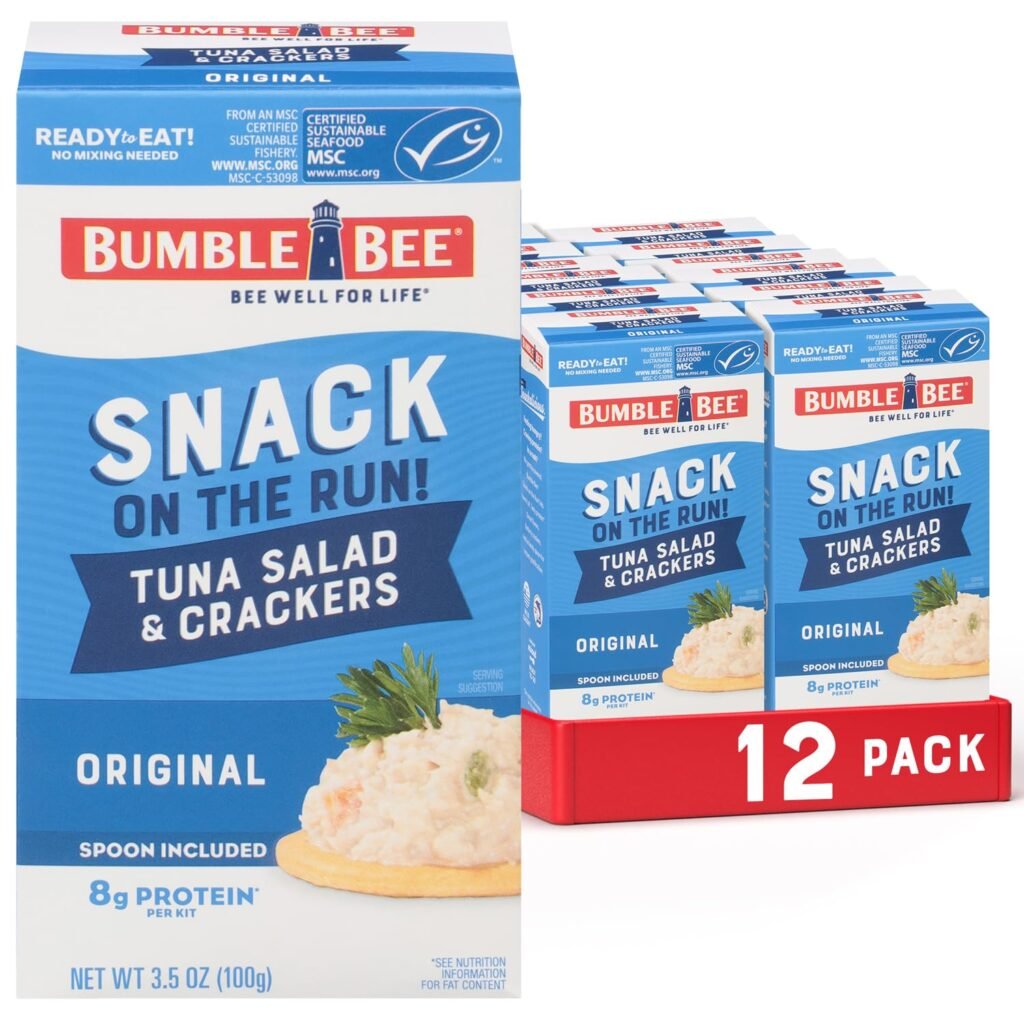 Bumble Bee Snack On The Run! Protein Pack, 8g per Box - Original Tuna Salad with Crackers Kit - Ready to Eat Easy-Open