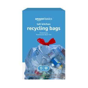 Amazon Basics Blue Recycling Trash Bags, Unscented, 13 Gallon, 60 Count