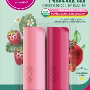 eos 100% Natural Lip Balm - Strawberry Sorbet and Pomegranate Raspberry, All-Day Moisture, Lip Care Products, 0.14 oz, 2-Pack