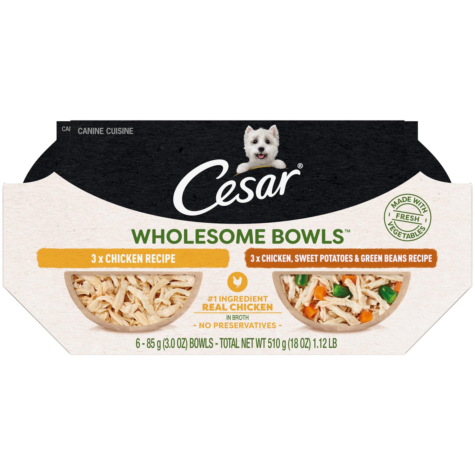 Cesar Wholesome Bowls Adult Wet Dog Food Chicken Recipe and Chicken Sweet Potatoes & Green Beans - 3 Oz | Pack of 6