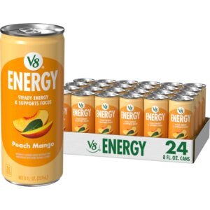 V8 Energy Peach Mango Energy Drink, 8 fl oz Can, 24 Pack