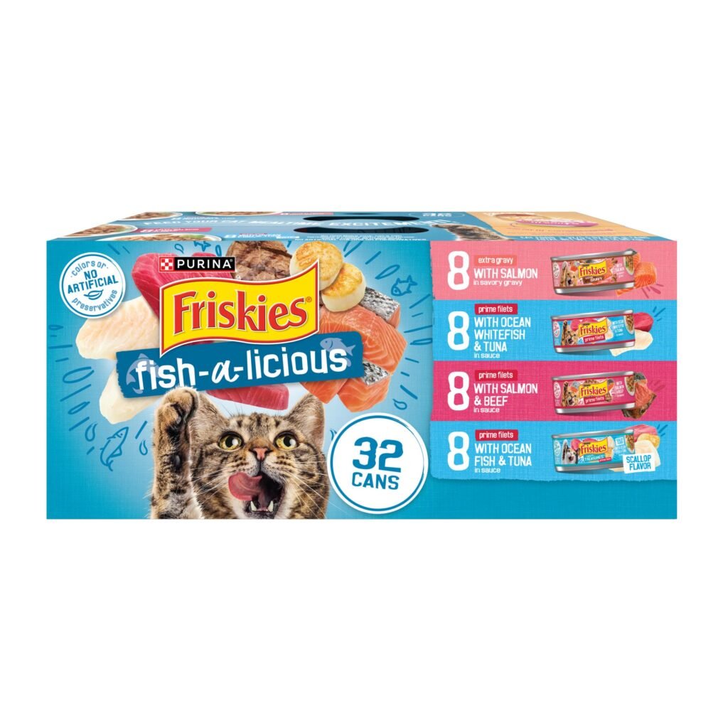 Friskies Purina Friskies Wet Cat Food Variety Pack Fish-A-Licious Extra Gravy, Prime Filets and Tasty Treasures - 5.5 oz | Pack of 32
