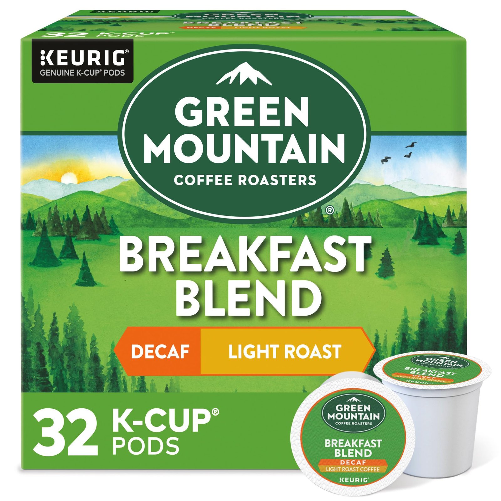 Breakfast Blend Decaf Coffee, Keurig Single-Serve K-Cup Pods, Light Roast, 32 Ct