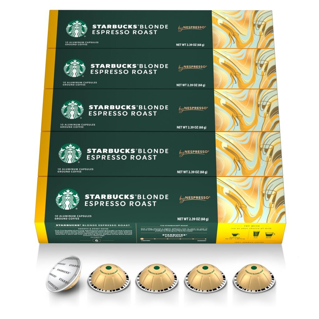 Starbucks by Nespresso Vertuo, Blonde Roast Espresso, Brews, 50-Ct Espresso Pods, 1.35 oz