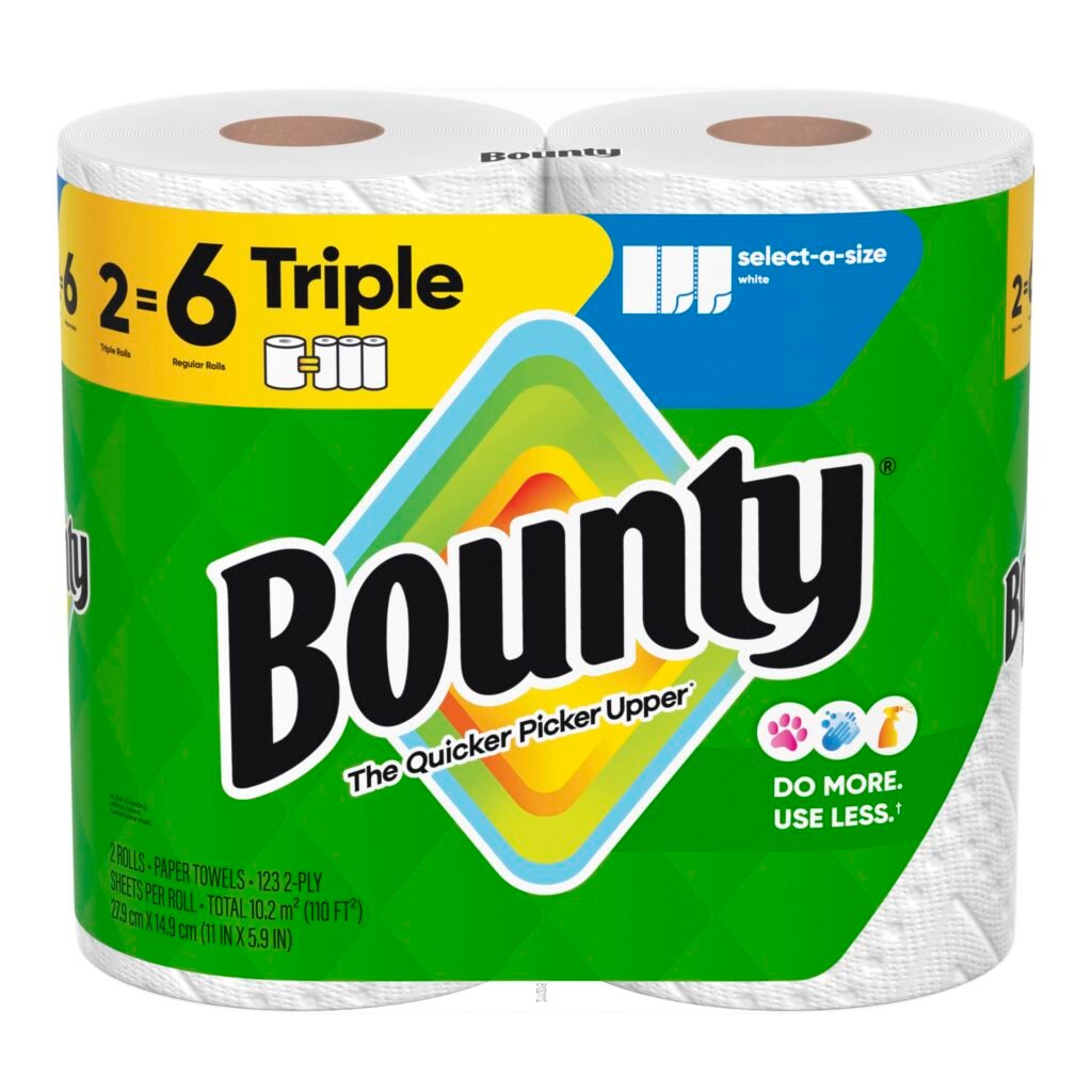 Bounty Select-A-Size Paper Towels, White, 2 Triple Rolls