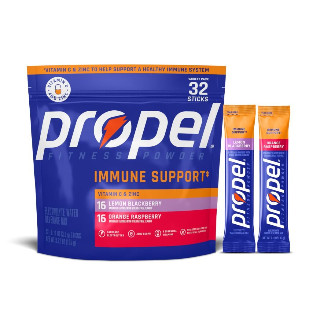 Propel Immune Support Electrolyte Powder Drink Mix, 2 Flavor Variety Pack, 32 Servings