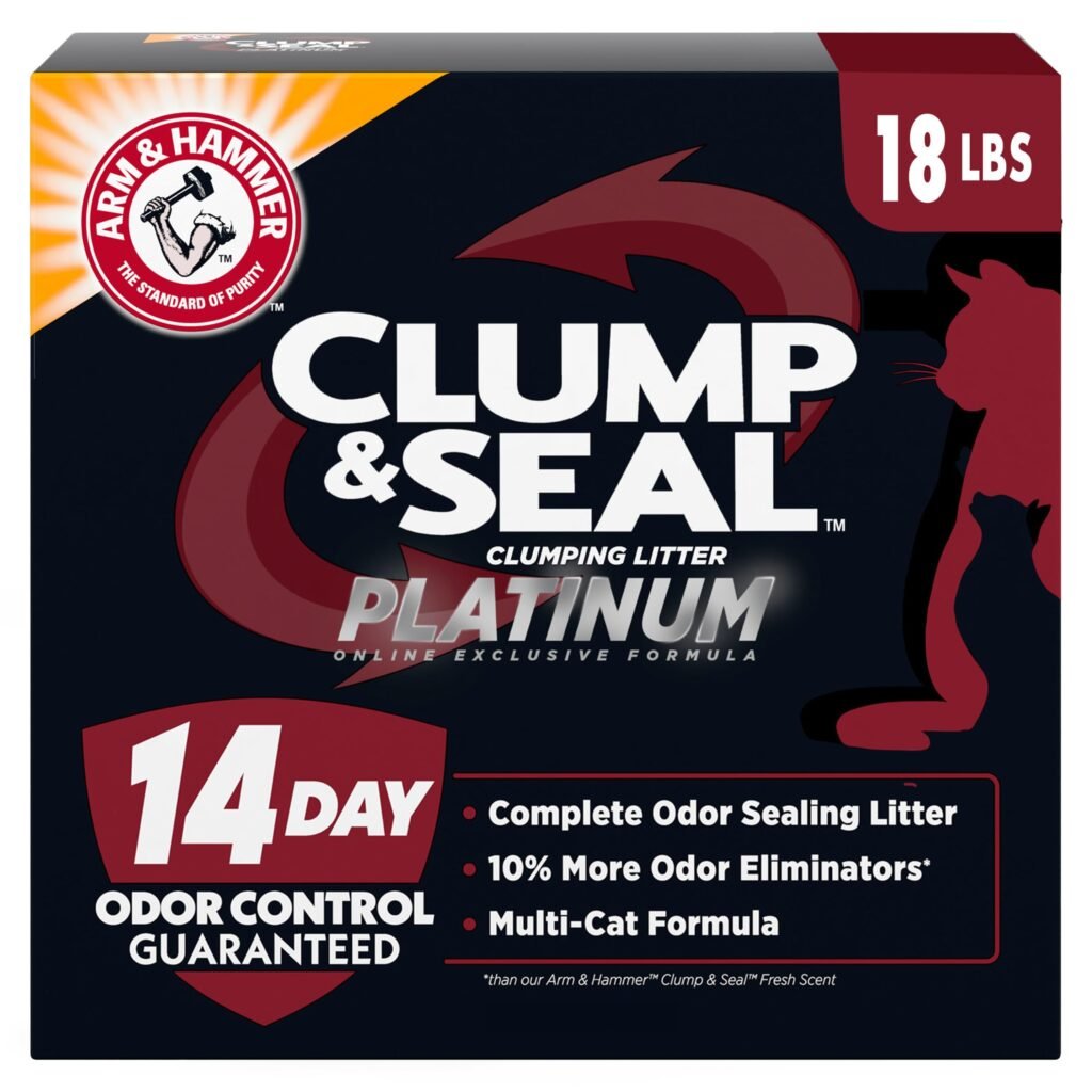 Arm & Hammer Clump & Seal Platinum Cat Litter Multi-Cat Clumping Litter Forms Rock-Hard Clumps Powerful Odor Eliminators - 18 lbs