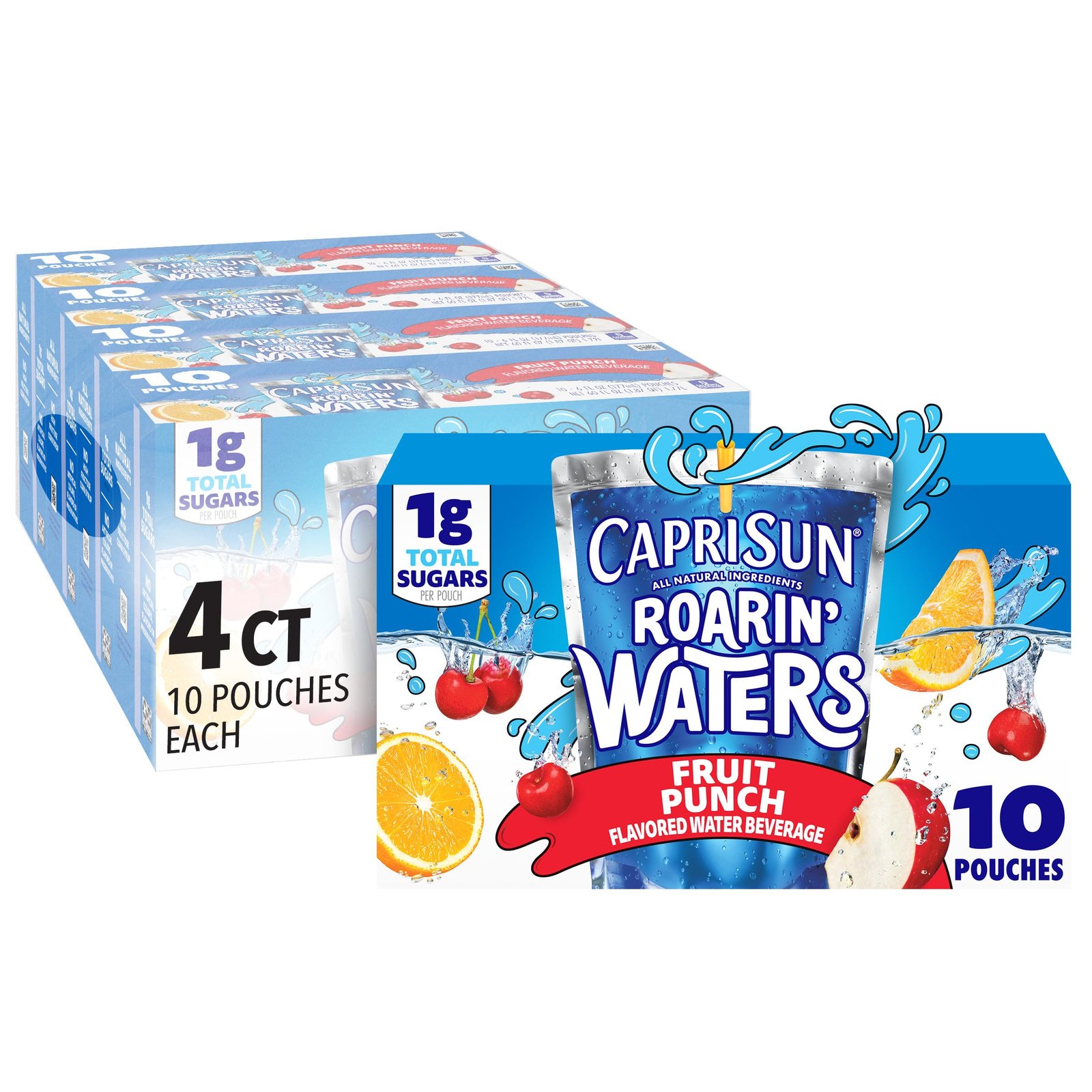 Capri Sun Roarin' Waters Flavored Water Beverage, 40 Pouches, All Natural Ingredients, 6 oz