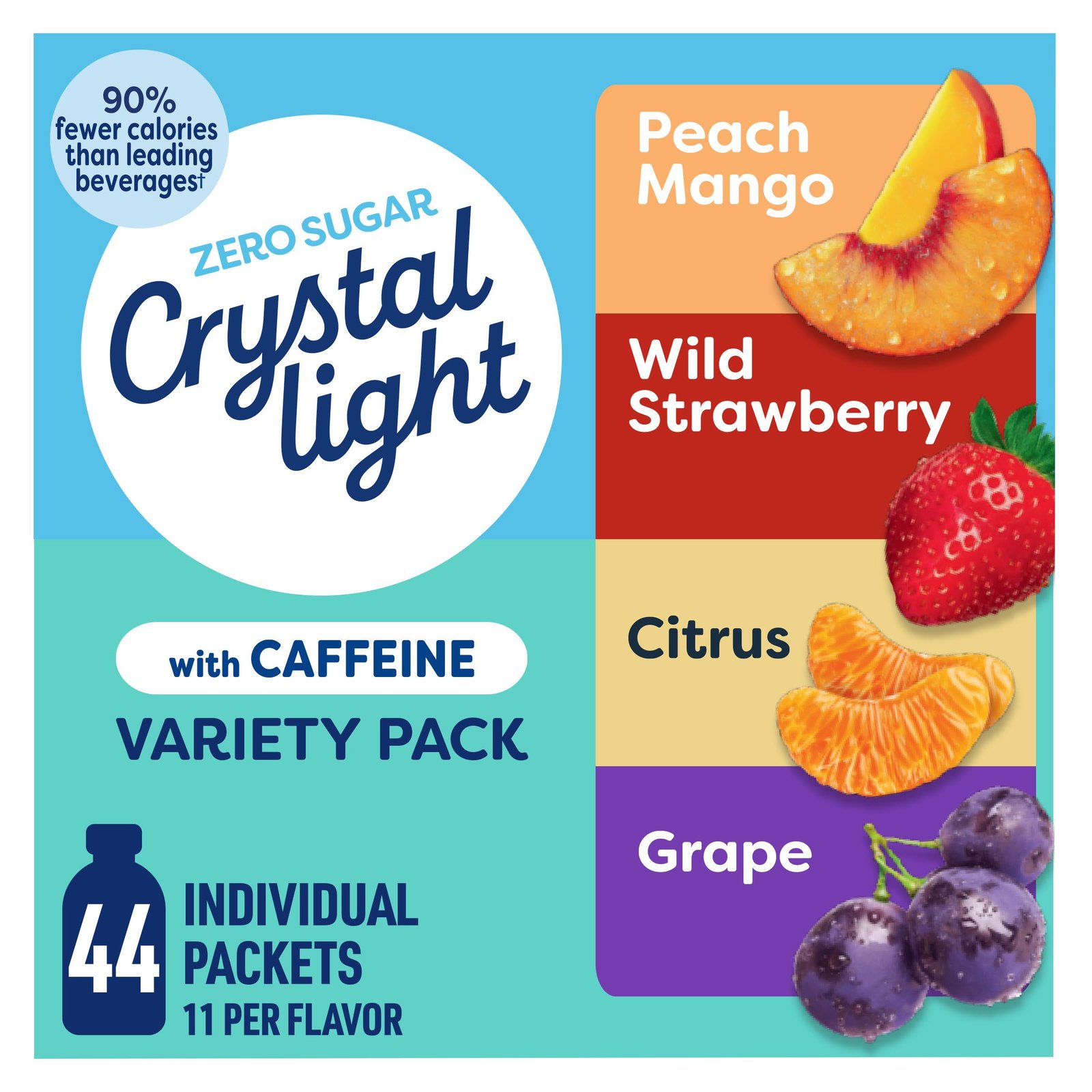 Crystal Light Energizing Drink Mix with Caffeine Variety Pack, 44 Packets for On-the-Go Hydration, 4.18 oz