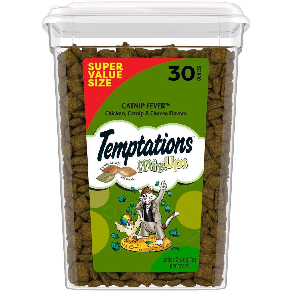 Temptations Cat Treats Classic Crunchy and Soft Cat Treats Catnip Fever Flavor Catnip Treats Tub - 30 oz