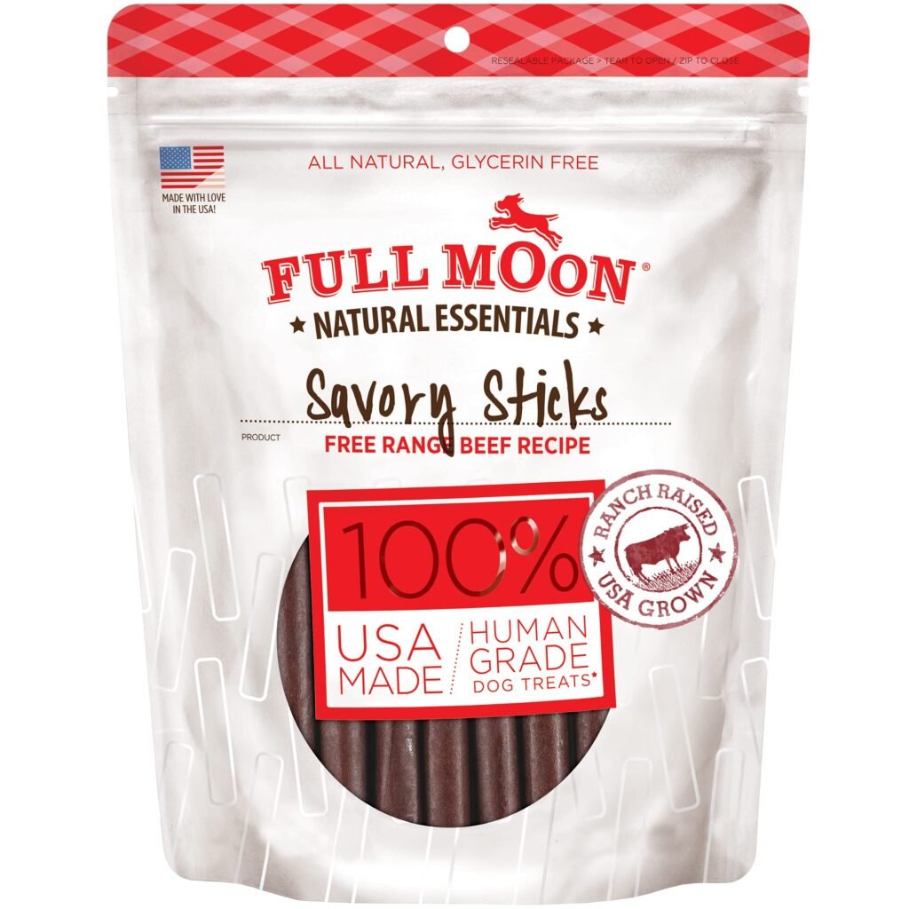 Full Moon All Natural Human Grade Dog Treats, Essential Beef Savory Sticks, () - 1.375 Pound | Pack of 1