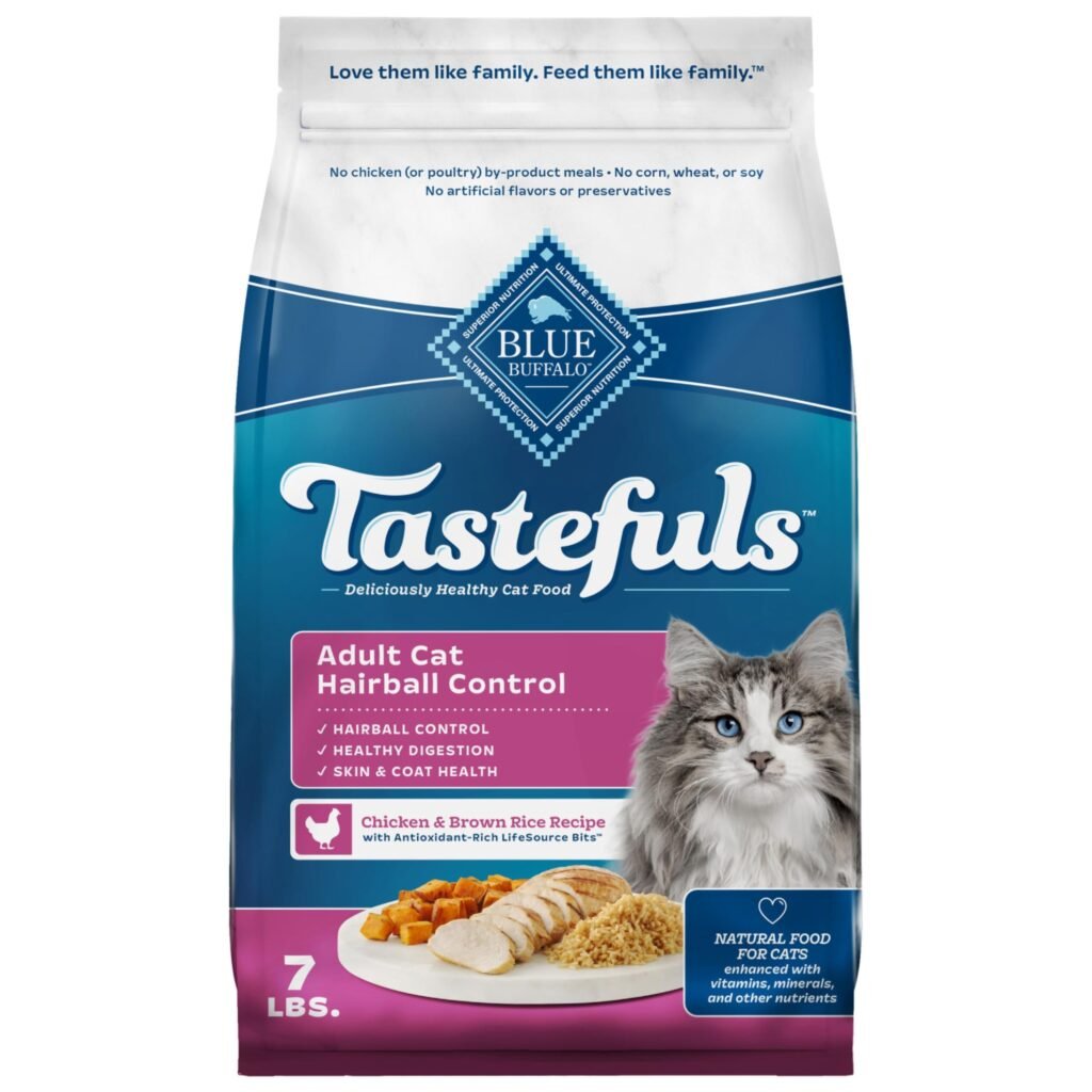 Blue Buffalo Tastefuls Natural Dry Food for Adult Cats Hairball Control Chicken & Brown Rice Recipe 7-lb