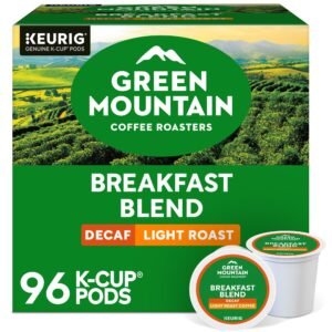 Green Mountain Coffee Breakfast Blend Decaf Keurig Single-Serve K-Cup pods, Light Roast Coffee, 96 Ct