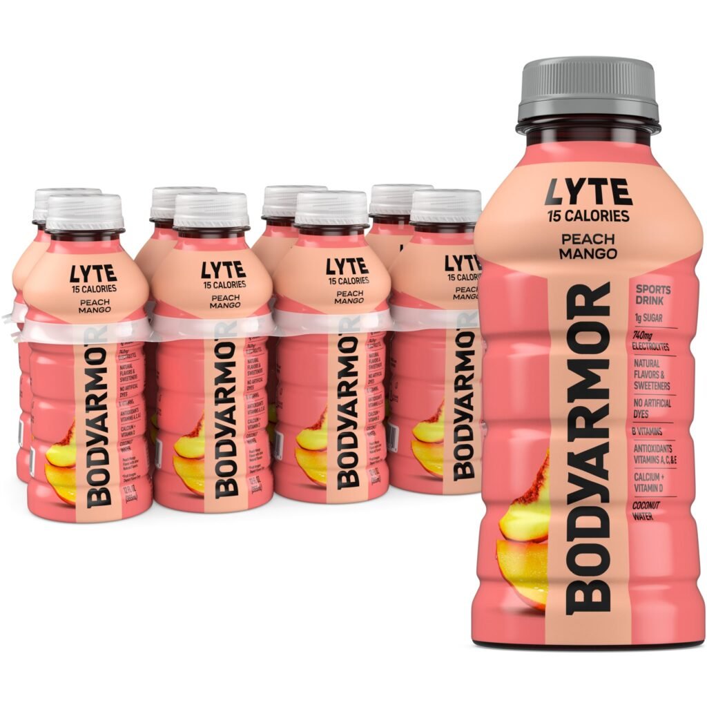 BODYARMOR LYTE, Peach Mango, Electrolyte Drink, 12 Fl Oz Bottles, 8 Pack