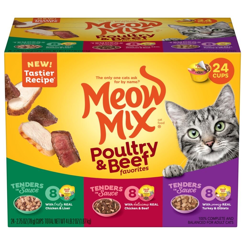 Meow Mix Tender Favorites Poultry & Beef Variety Pack Wet Cat Food Cup - 2.75 oz | Pack of 24